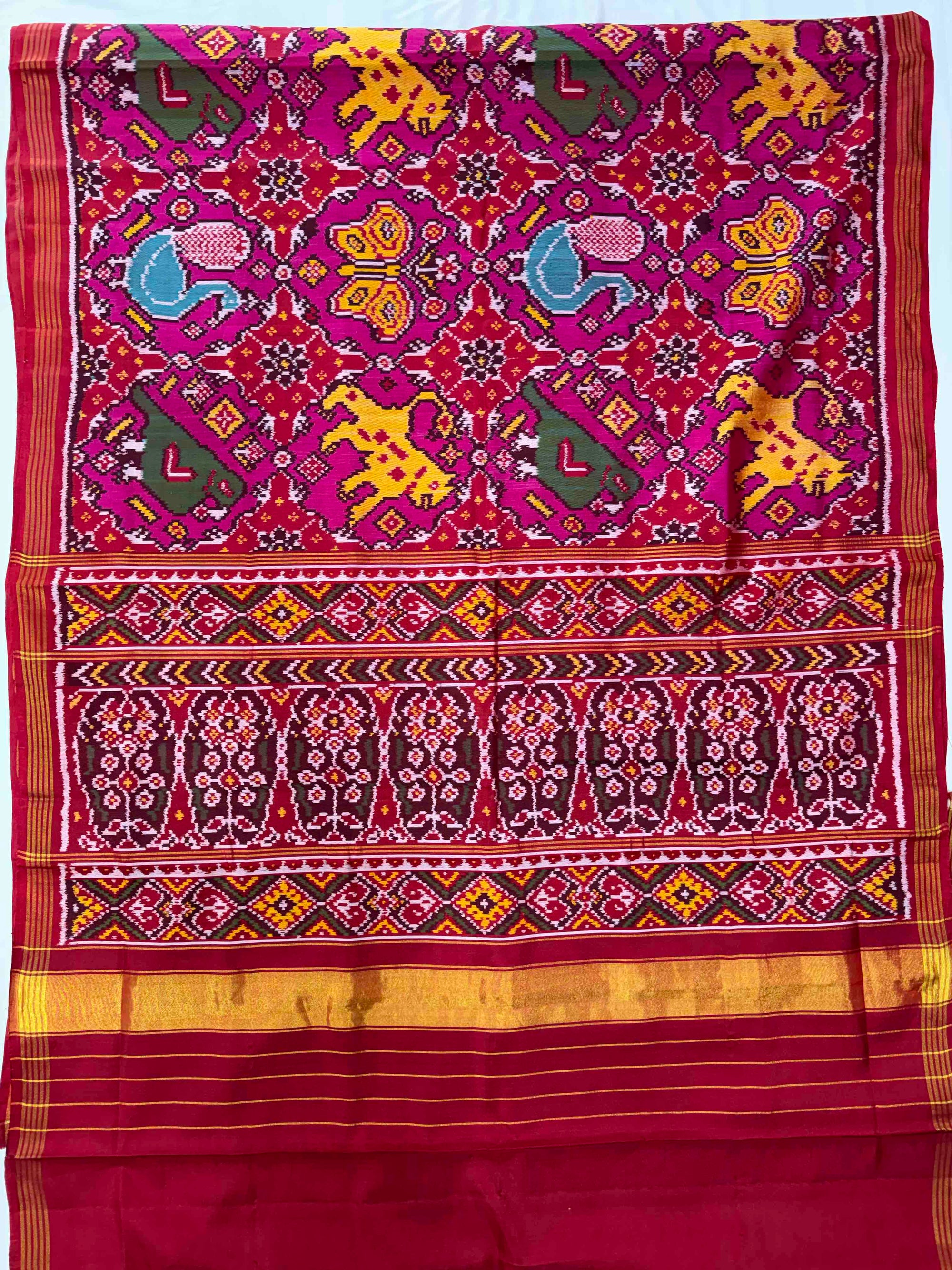 Pink & Red Rajkot Ikat Patola Silk Saree
