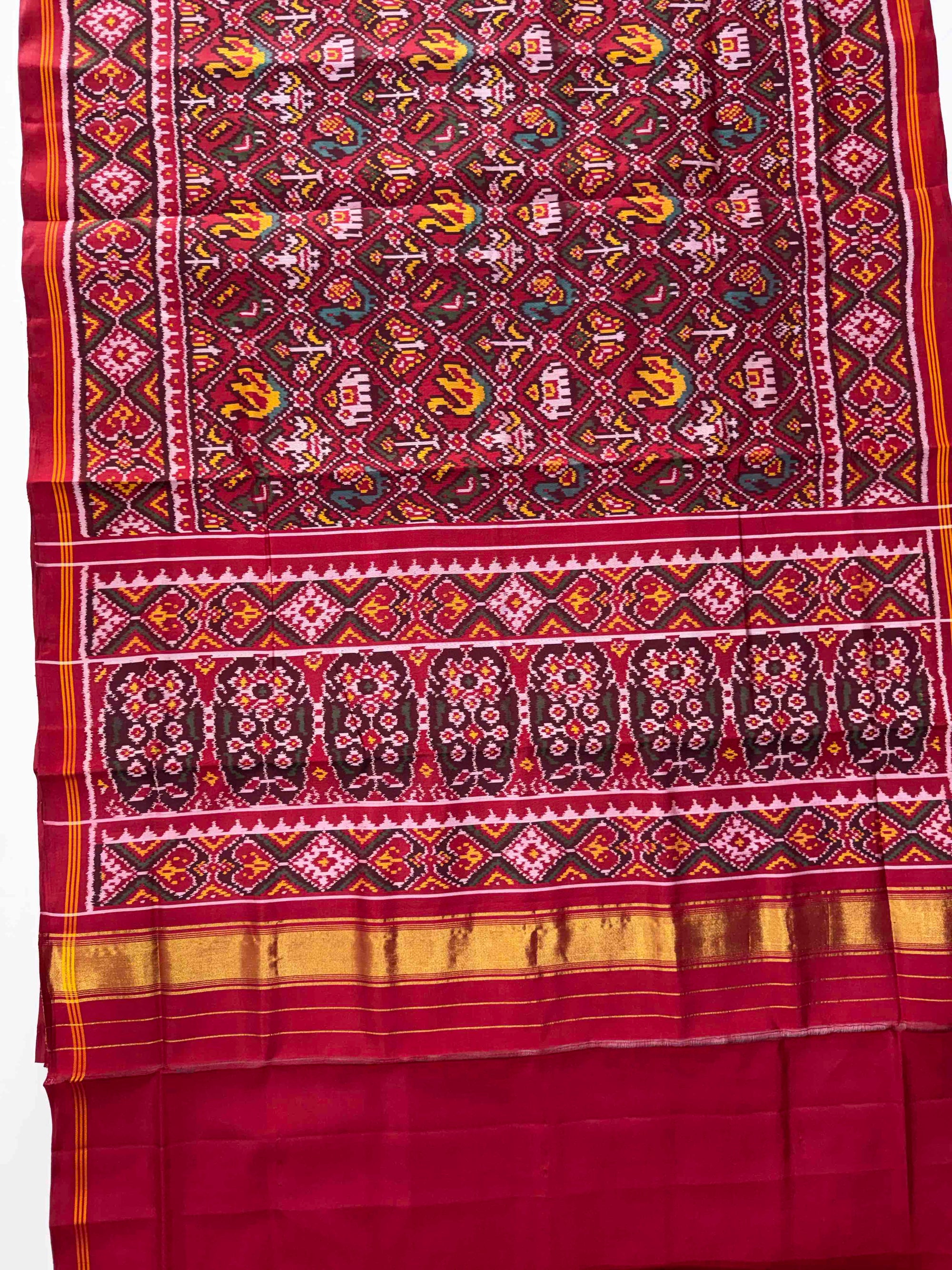 Red Narikunj Design Hand Woven Rajkot Ikat Patola Silk Saree