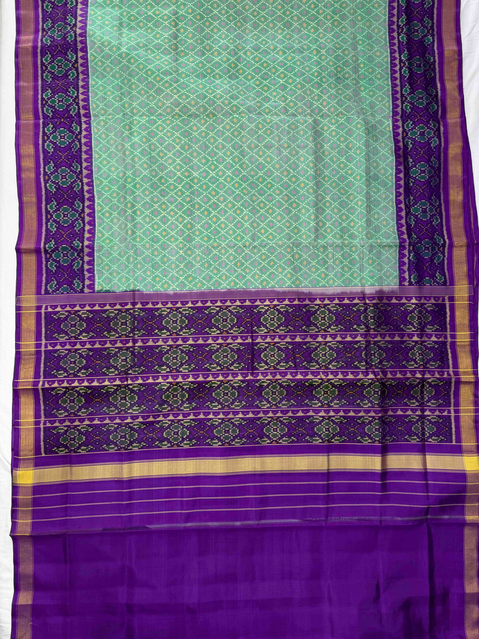 Pista Green With Purple Hand Woven Rajkot Patola Silk Saree