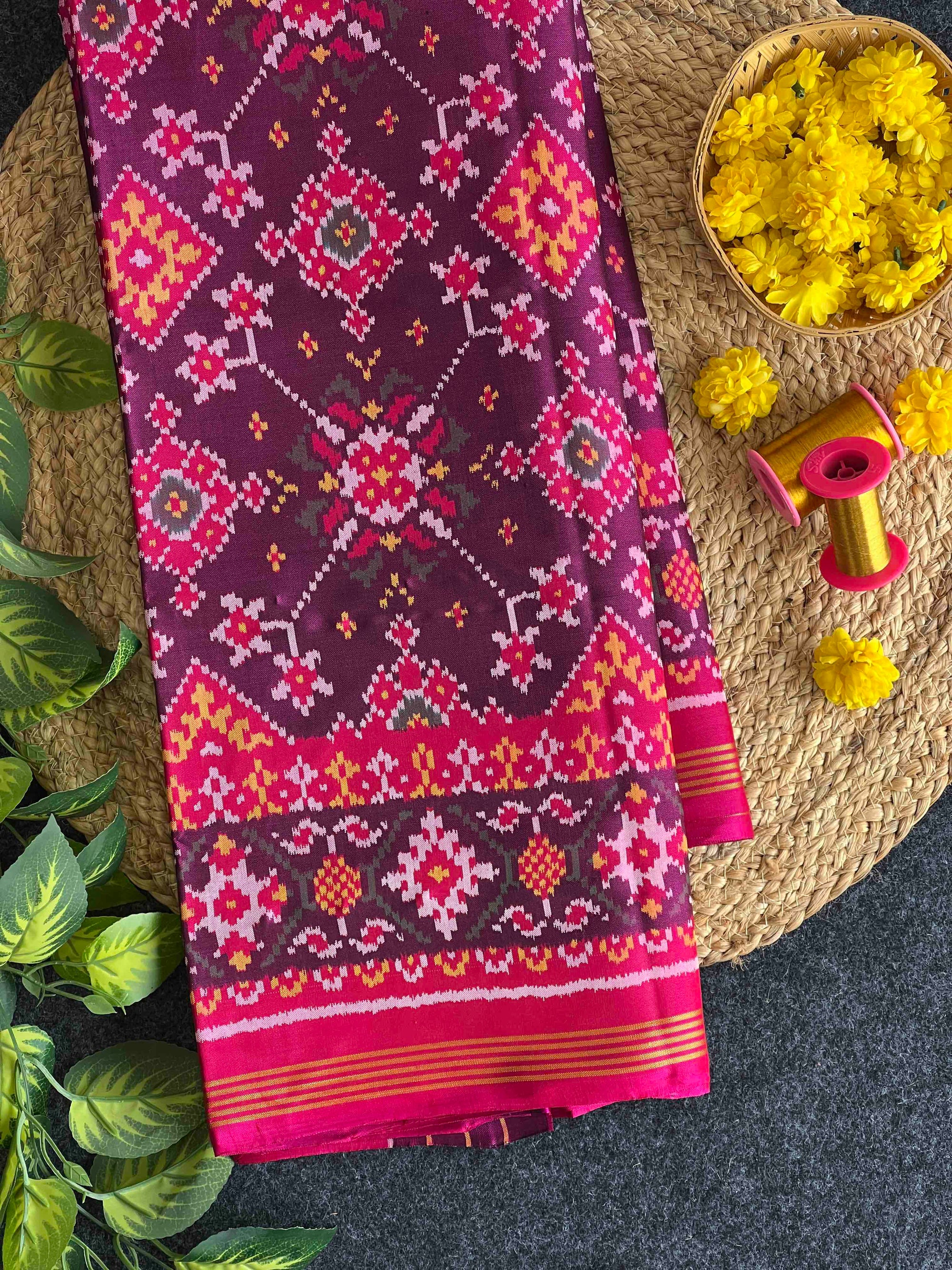 Full Purple Hand Woven Rajkot Ikat Patola Silk Saree