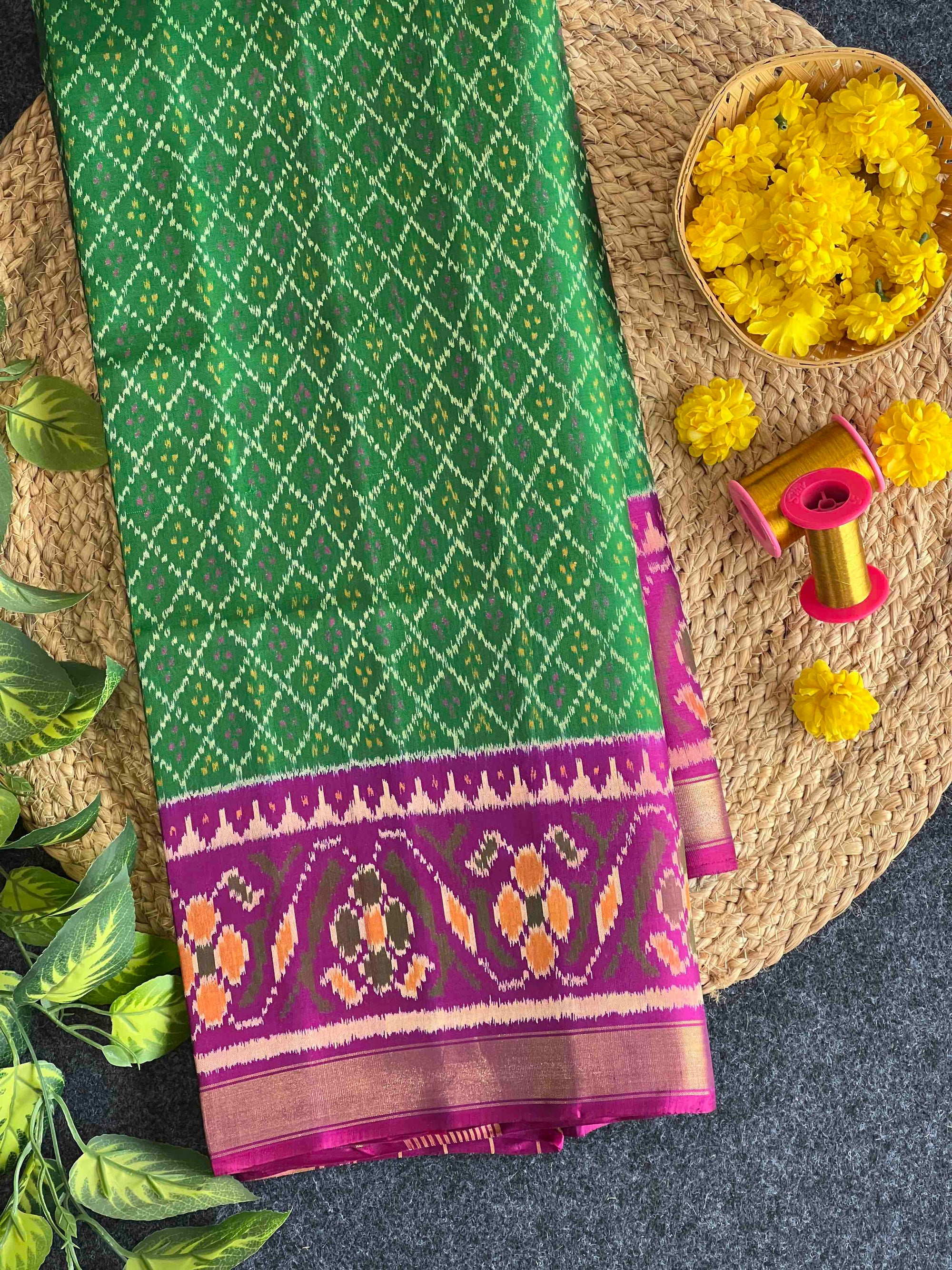 Green & Purple Hand Woven Rajkot Patola Silk Saree