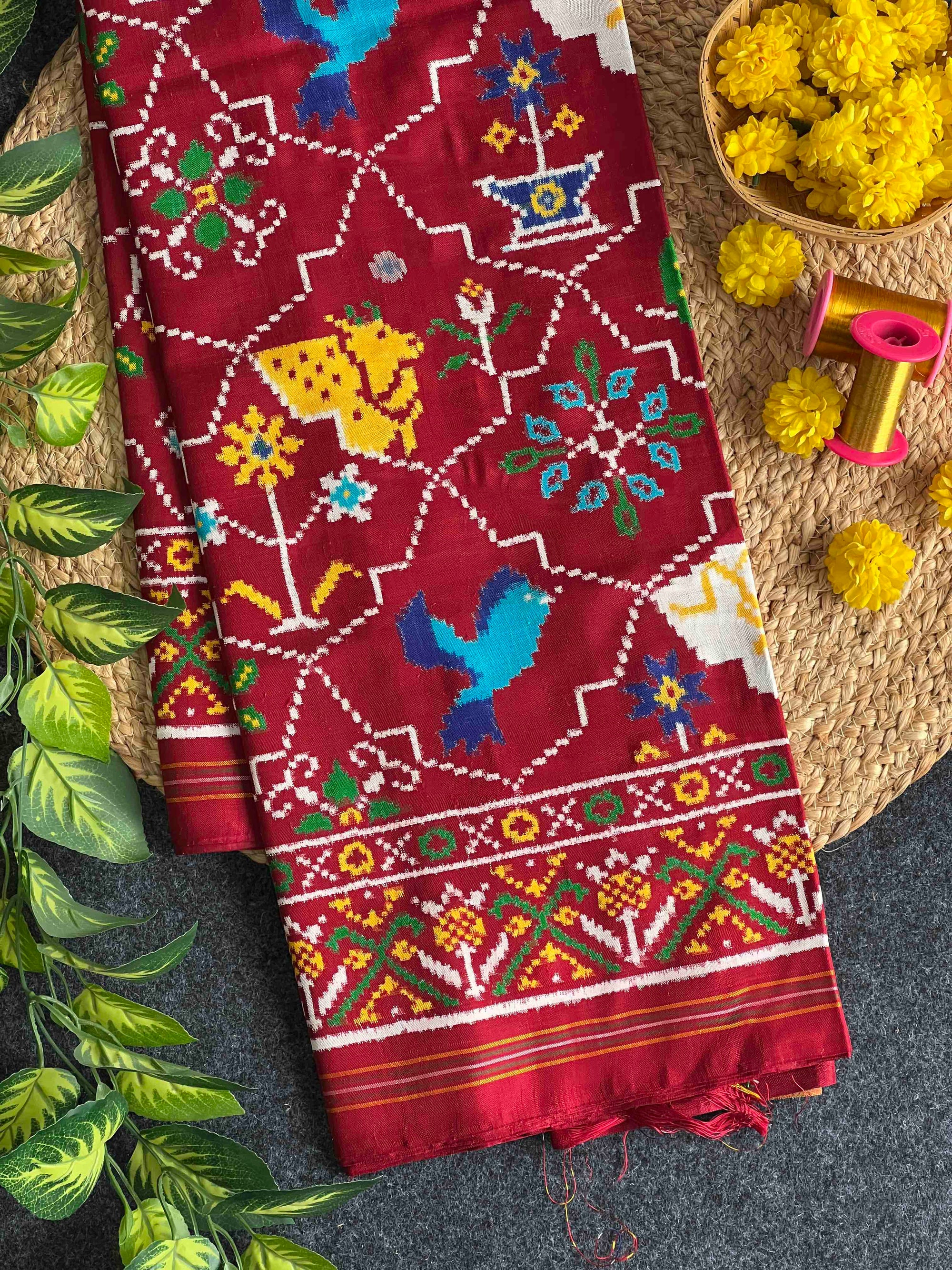 Full Red Big 8 Motift Pure Hand Woven Double Ikat Patola Silk Saree