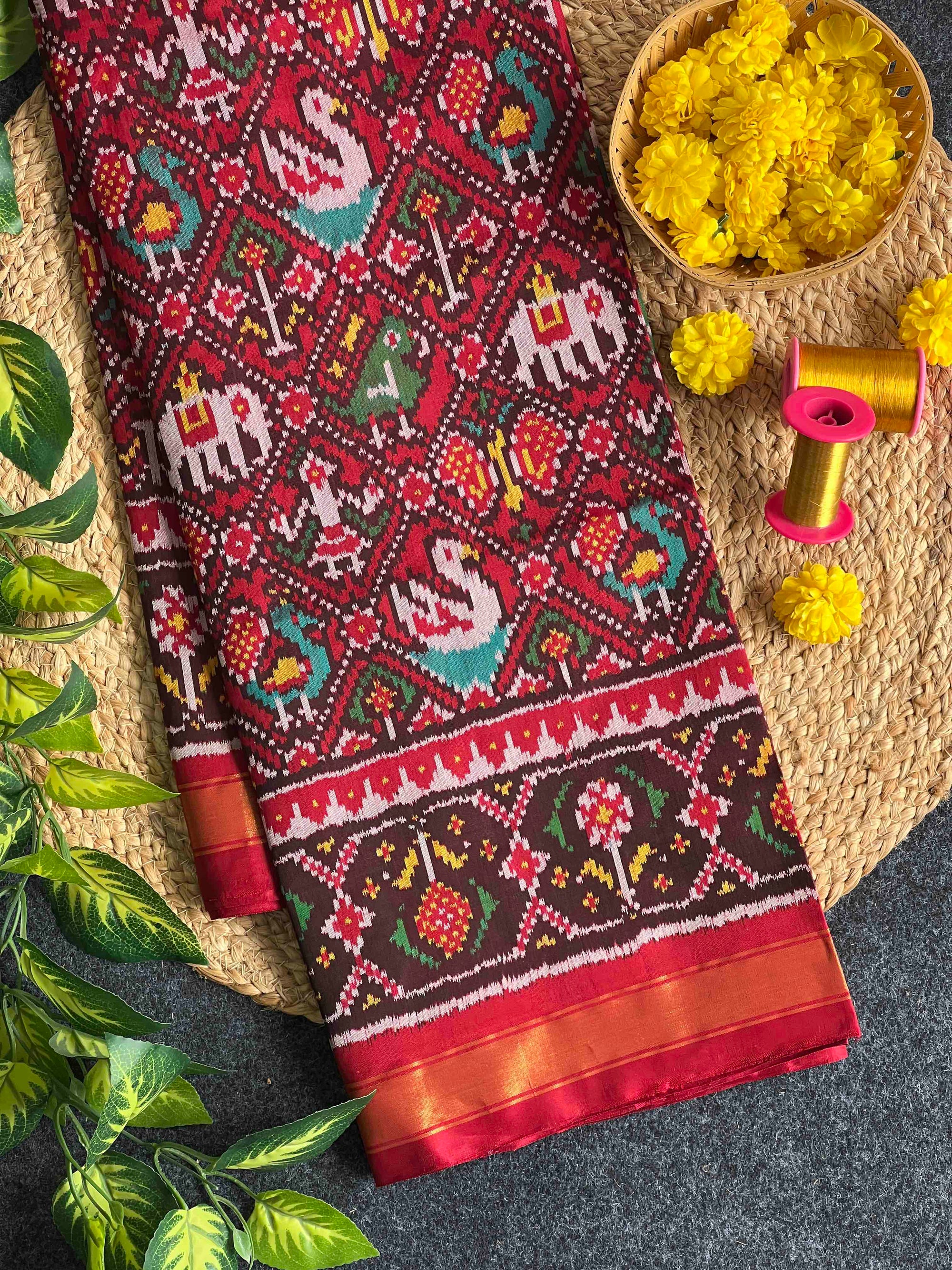 Full Red Narikunj Hand Woven Rajkot Patola Silk Saree
