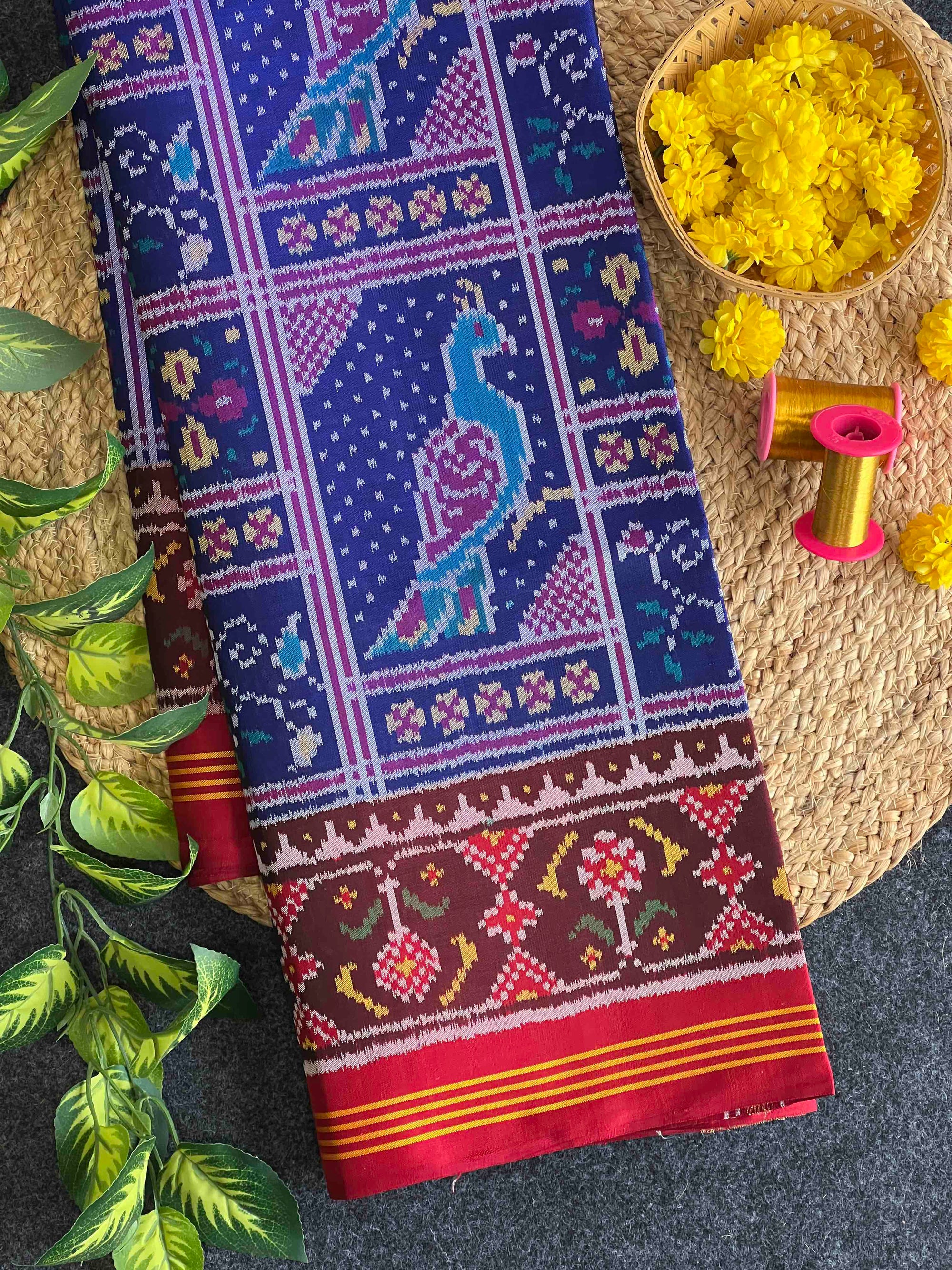 Exclusive Peacock Motifs Design Hand Woven Rajkot Ikat Patola Silk Saree