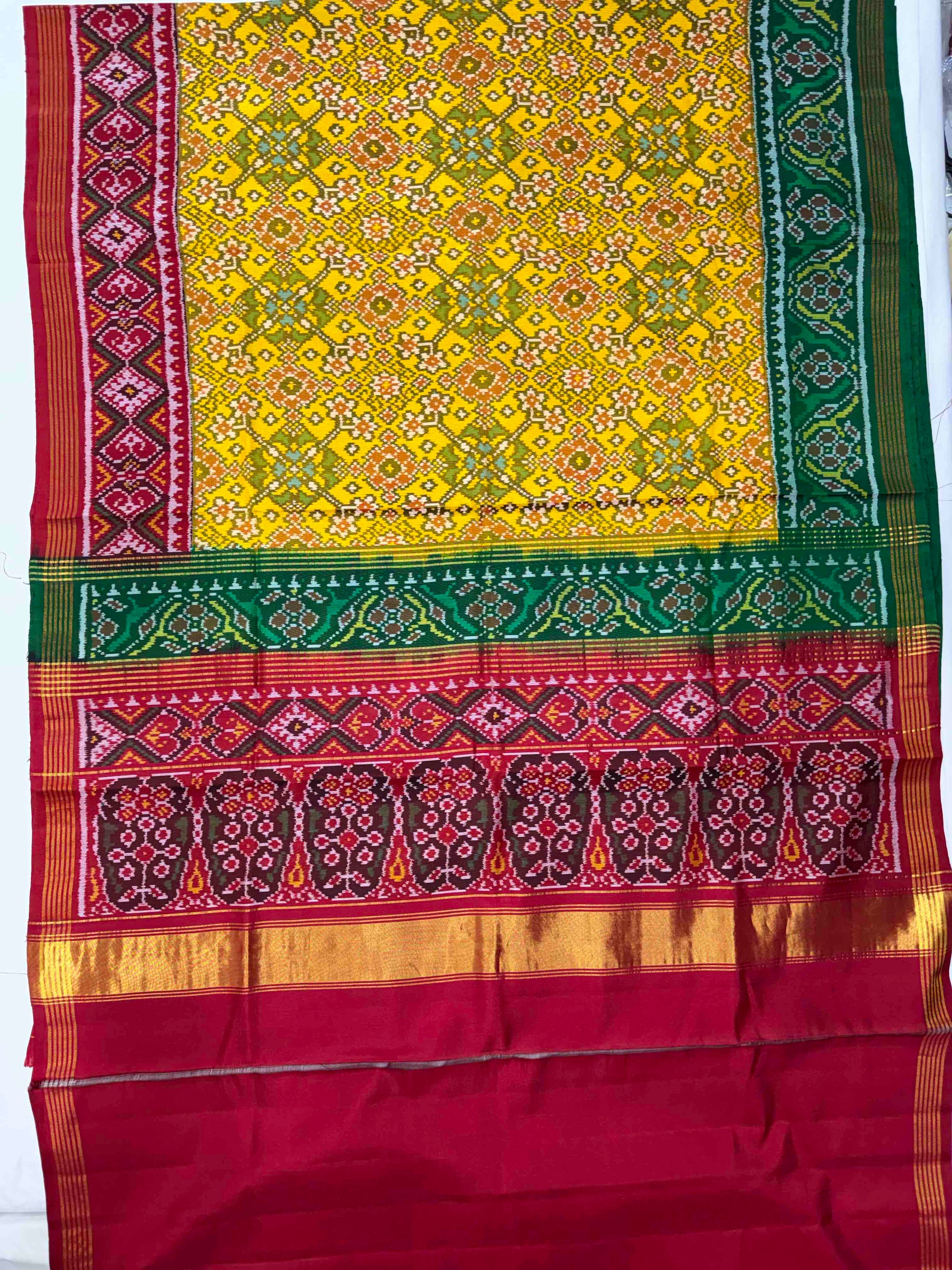 Yellow Ganga Jamuna Hand Woven Rajkot Ikat Patola Silk Saree