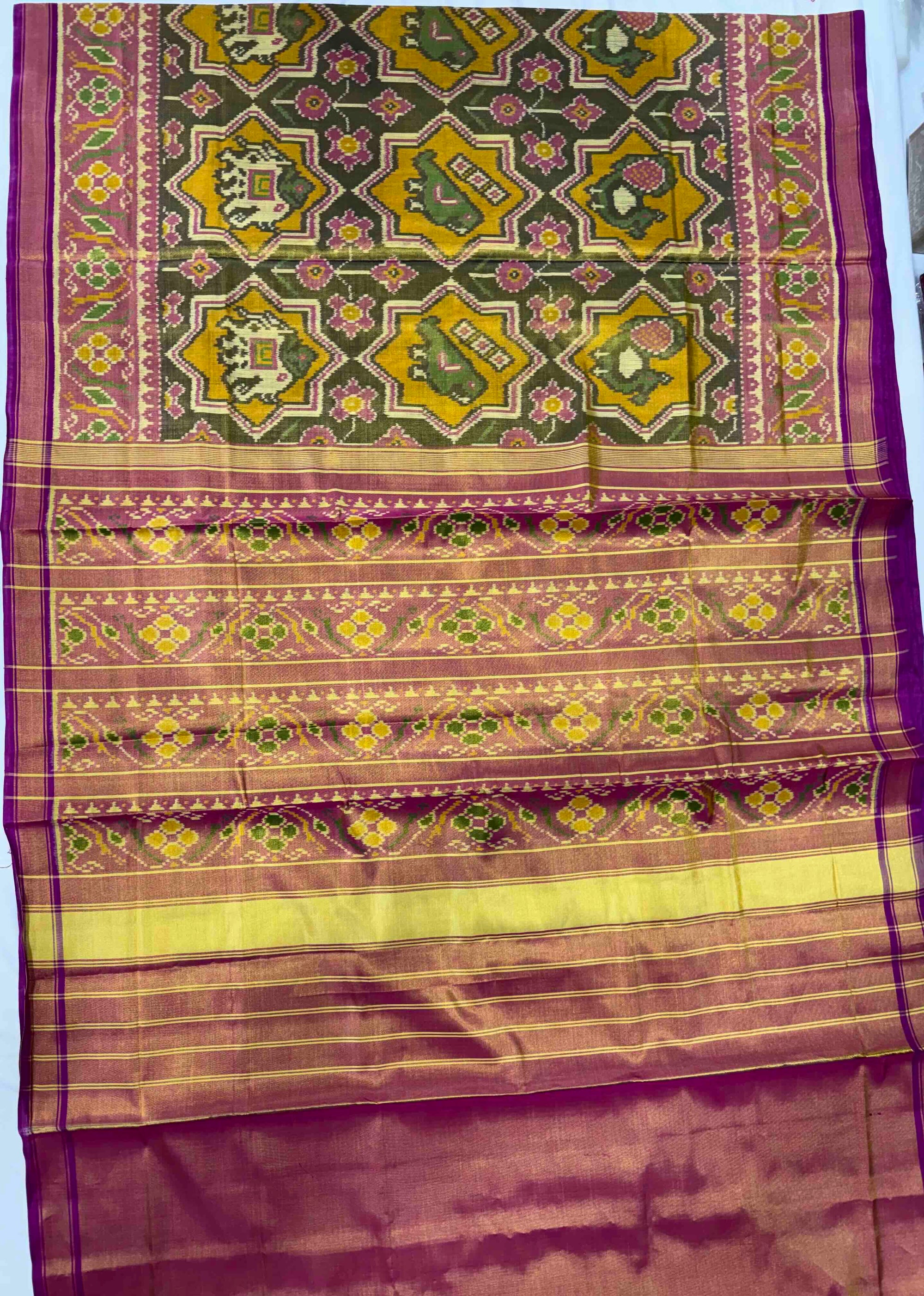 Star 3 Figure With Pink Border Pallu Tissue Double Zari Patola Saree