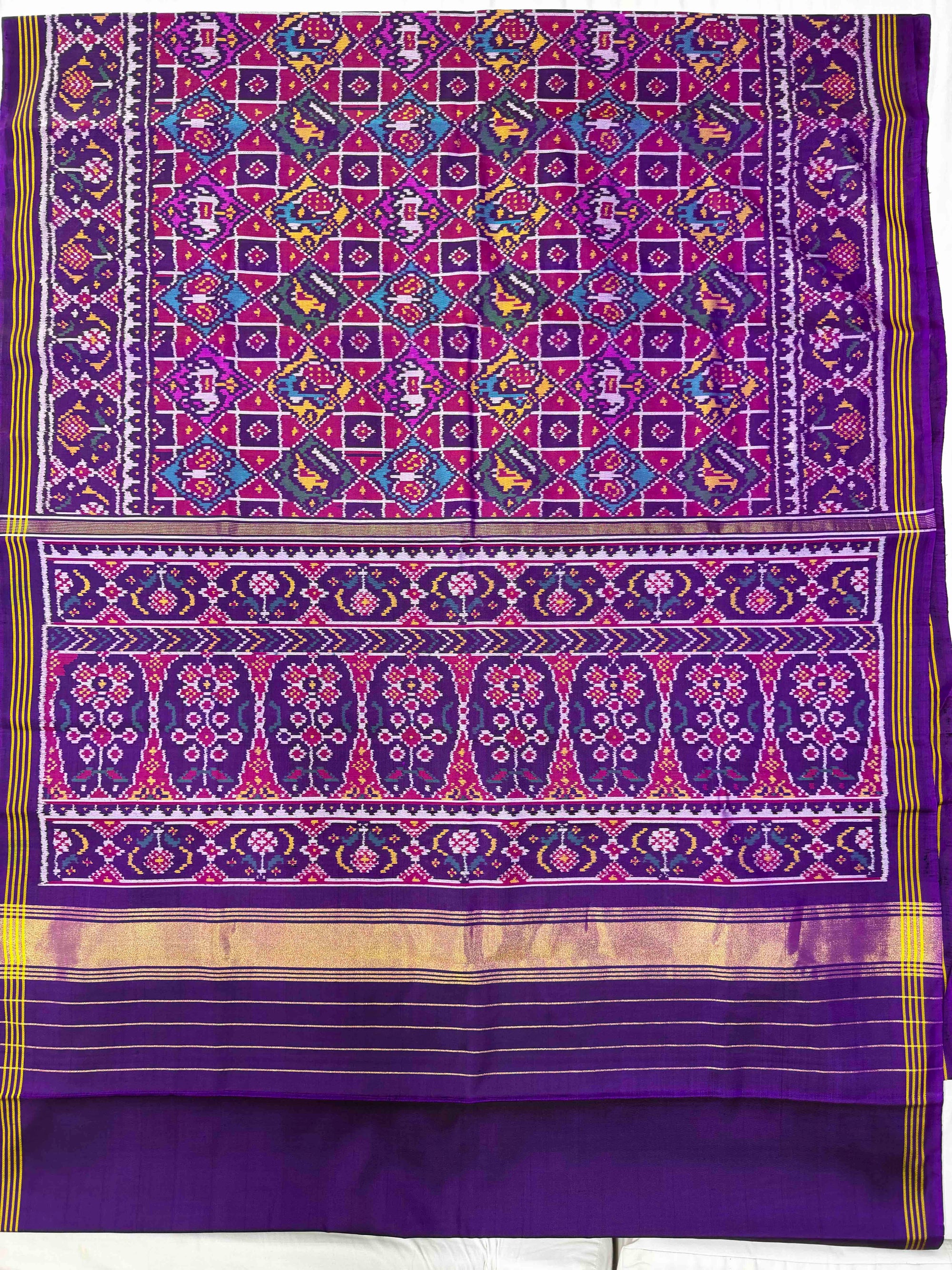Purple Small Motifs Design Rajkot Ikat Patola Silk Saree