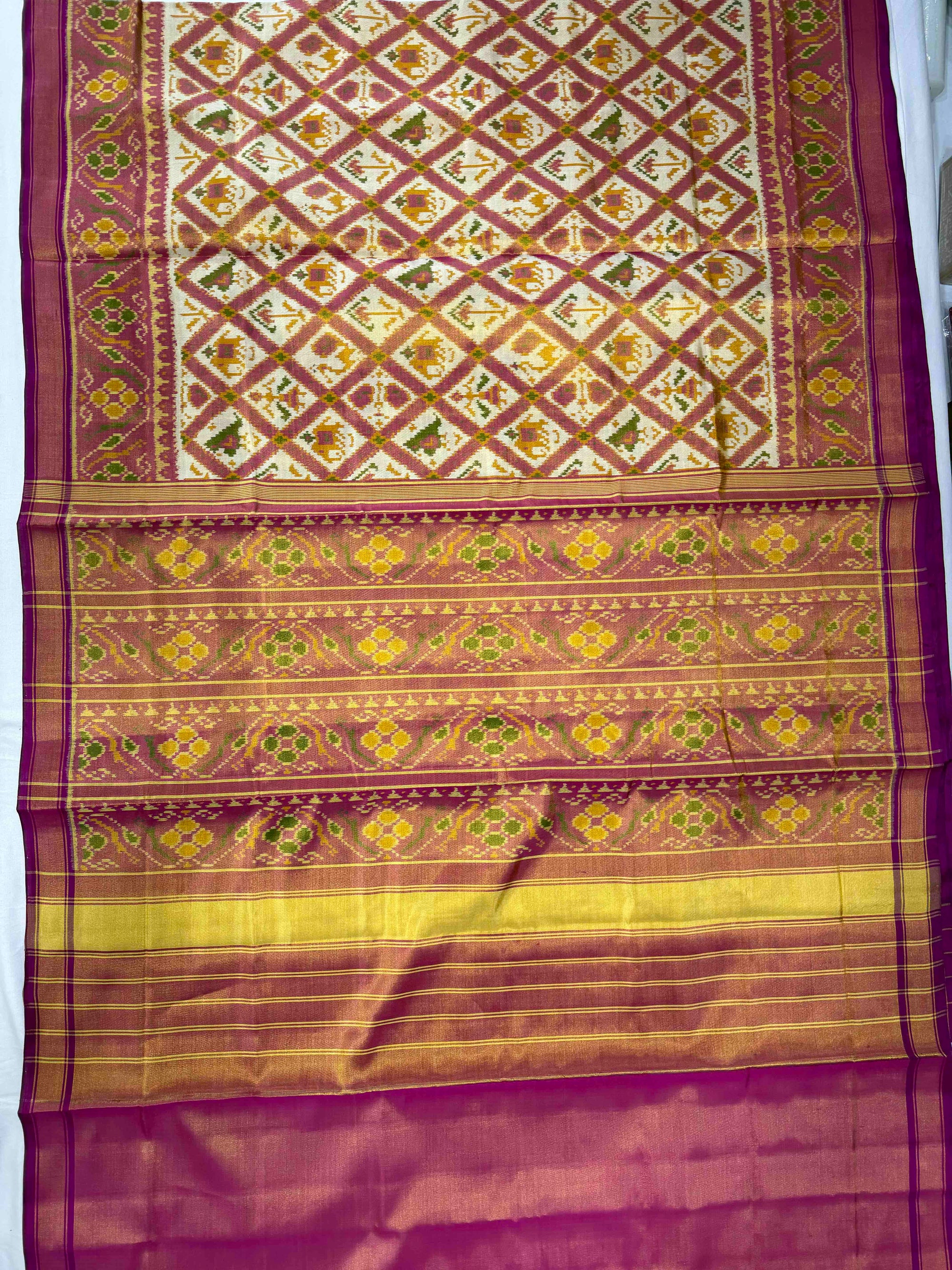 Off White With Pink Tissue Double Zari Patola Saree