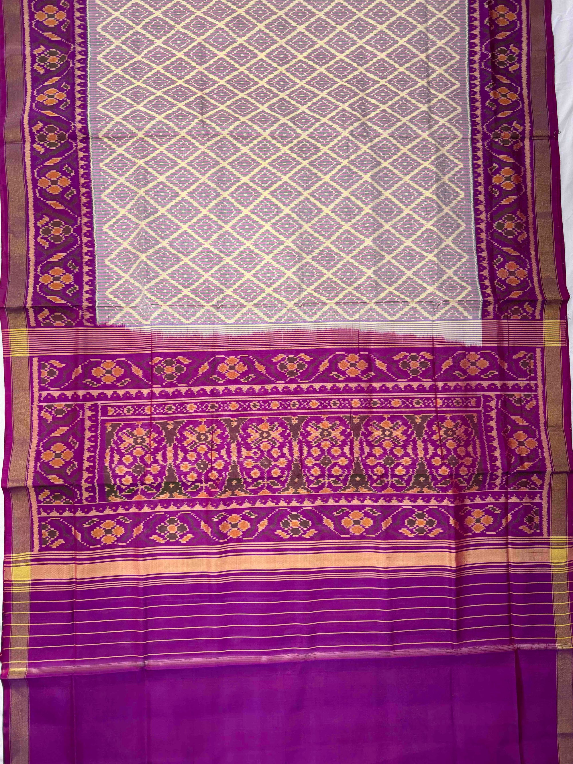 Baby Pink With Purple Hand Woven Rajkot Patola Silk Saree