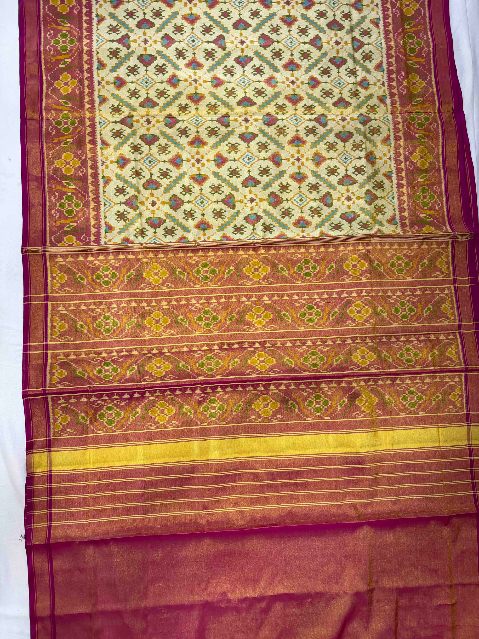Off White With Pink Tissue Double Zari Patola Saree