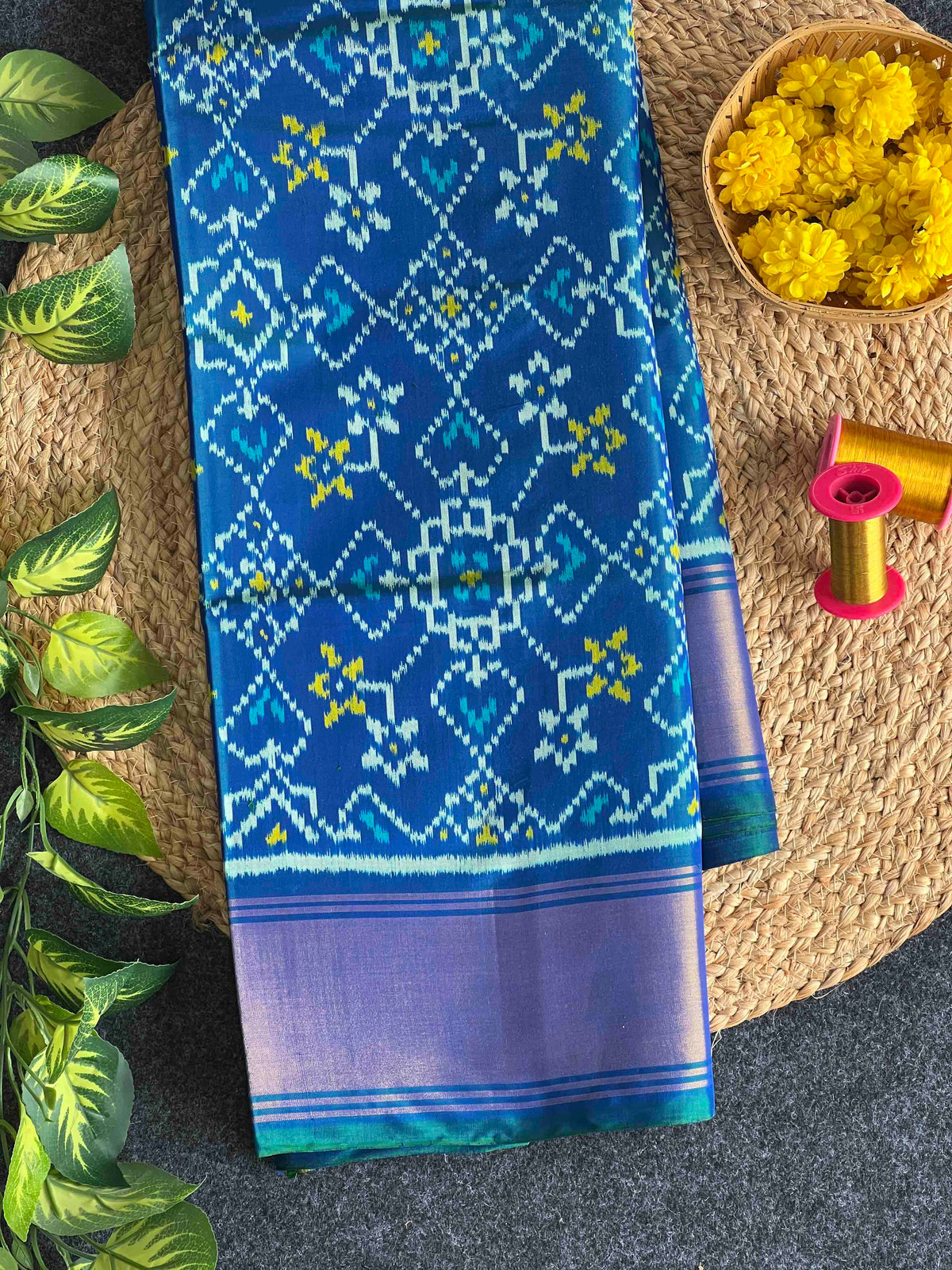 Full Blue ManeckChok Design Hand Woven Rajkot Patola Silk Saree