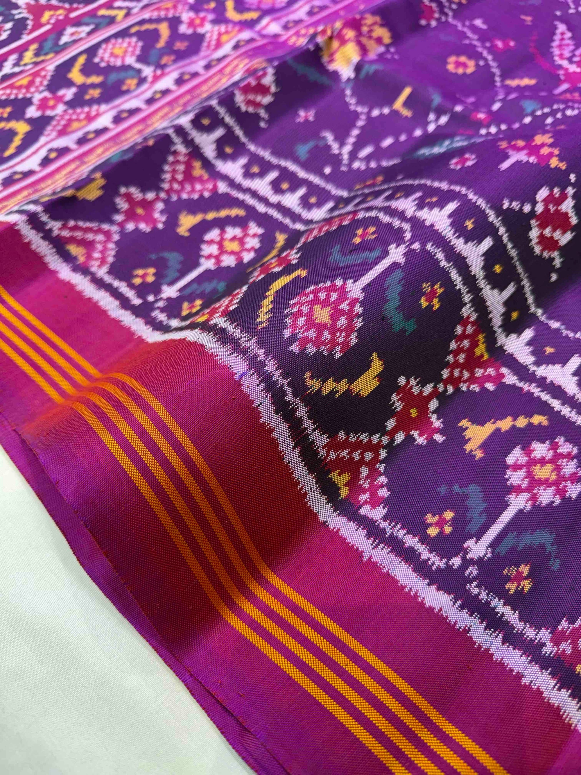 Full Purple Flowers Design Hand Woven Ikat Patola Silk Saree