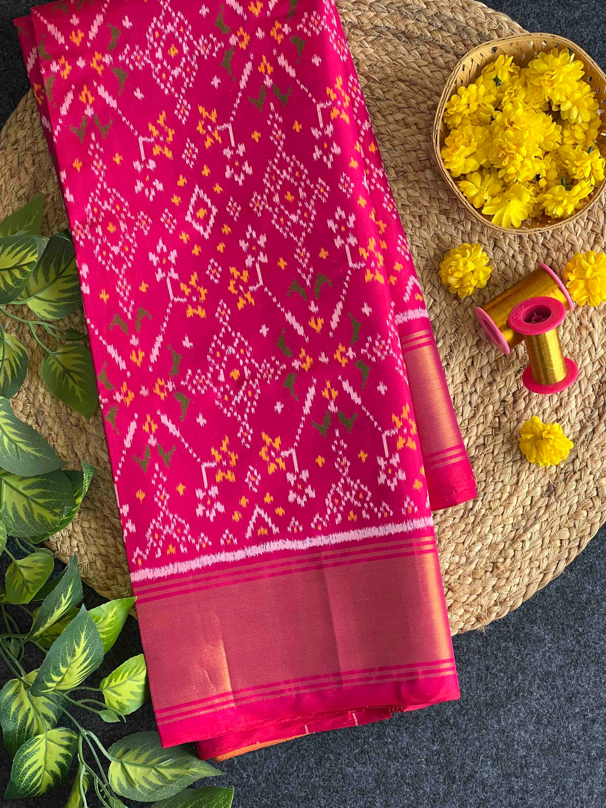 Full Pink With Big Zari Pallu Hand Woven Rajkot Patola Silk Saree
