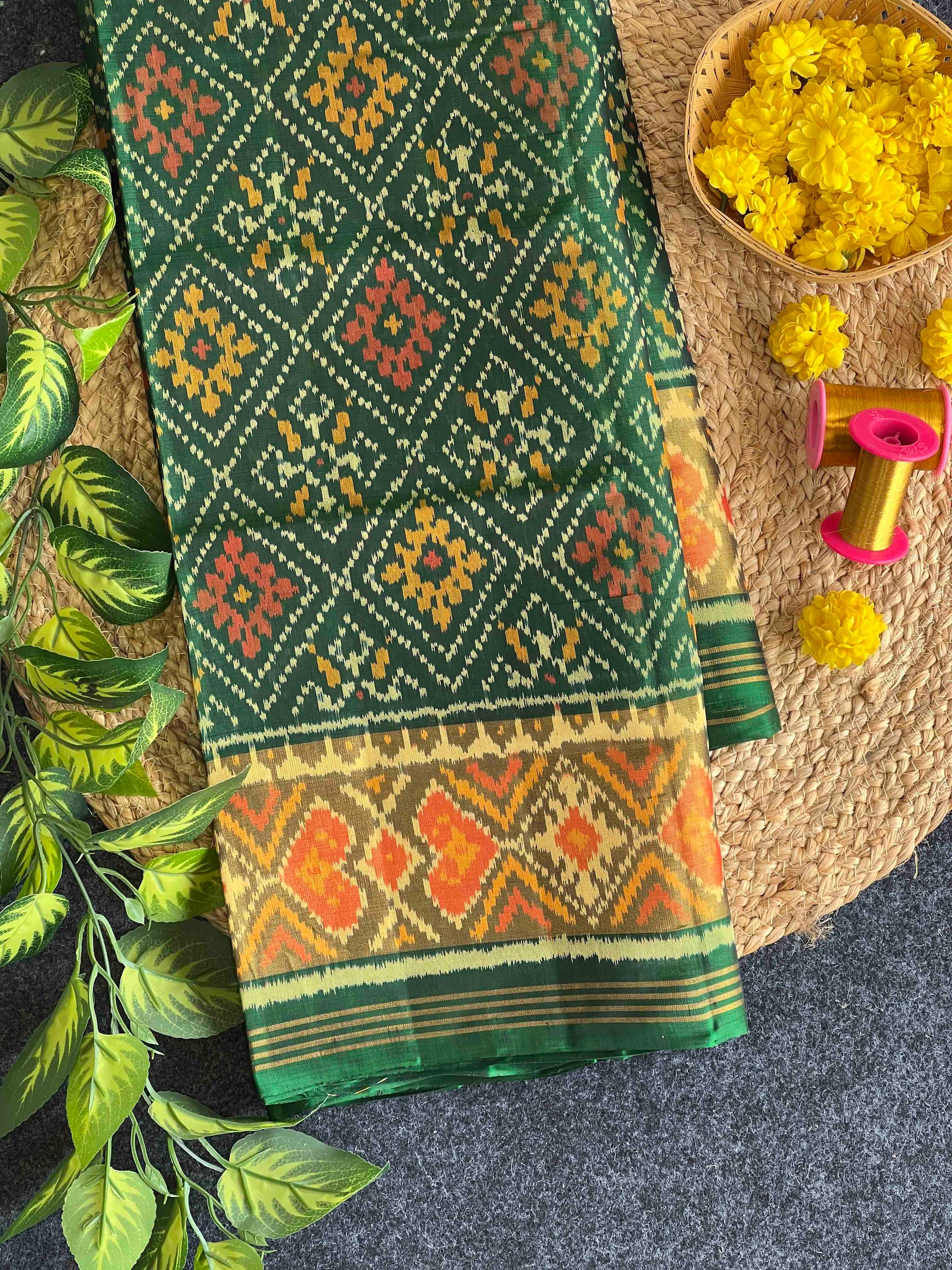 Green Paanchanda Design Hand Woven Rajkot Patola Silk Saree